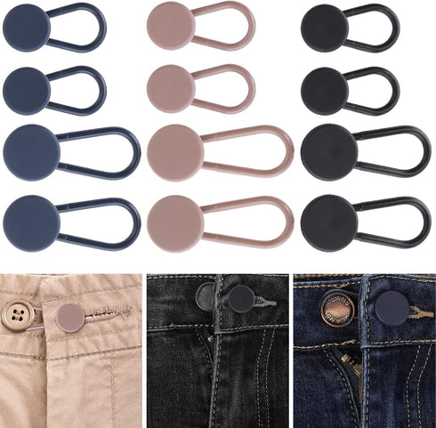 Waist Pants Button Extender, 12 Pieces Waistband Extender Buttons for Men Women Jeans Button Expander No Sew Button 0.6/1.2in 2 Sizes...