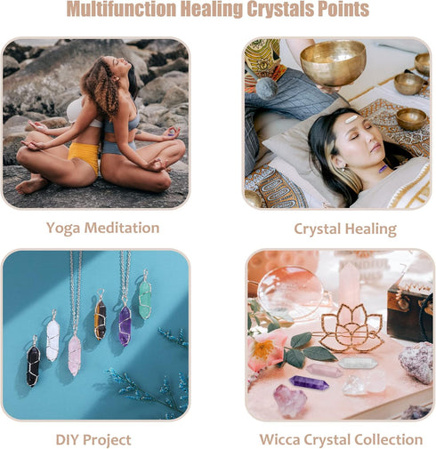 CrystalTears Healing Crystal Stones Set Hexagonal Natural Amethyst Rose Quartz Clear Quartz Reiki Healing Quartz Crystals Points Bulk Gemstone for...