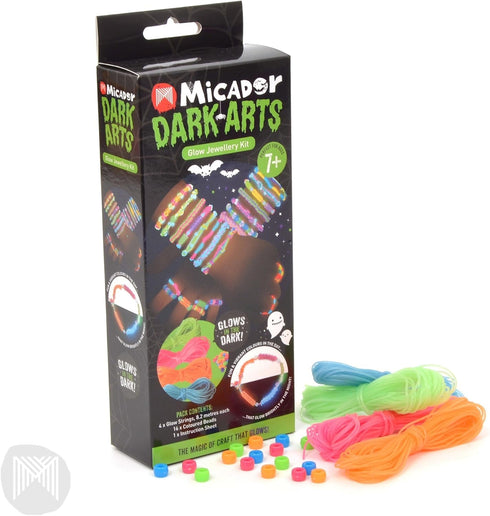 Micador Dark Arts, Glow Jewellery Kit - Glow in The Dark Jewelry kit with Glow String + Beads - Black Light Activities - Ages 7+...