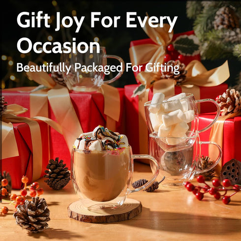 Sweese Clear Coffee Mugs - 8 oz Double Wall Glass Coffee Mugs Set of 4, Perfect for Espresso, Latte, Cappuccino...