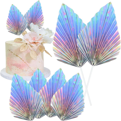 Gyufise 6Pcs Paper Palm Fan Cake Toppers Palm Spear Leaves Fan Cupcake Toppers Cake Insert Decorations Craft DIY Cake Bakeware Decoration for Birt...