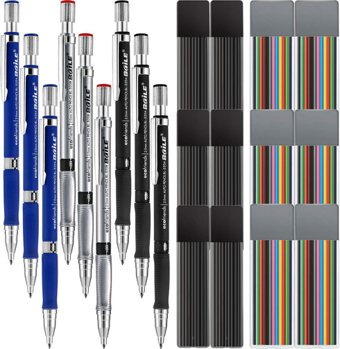 JOVITEC 21 Pieces 2.0 mm Mechanical Pencil Set, 9 Pieces Automatic Pencils and 12 Cases Refills (Color and Black) for Draft Drawing, Writing, Craf...