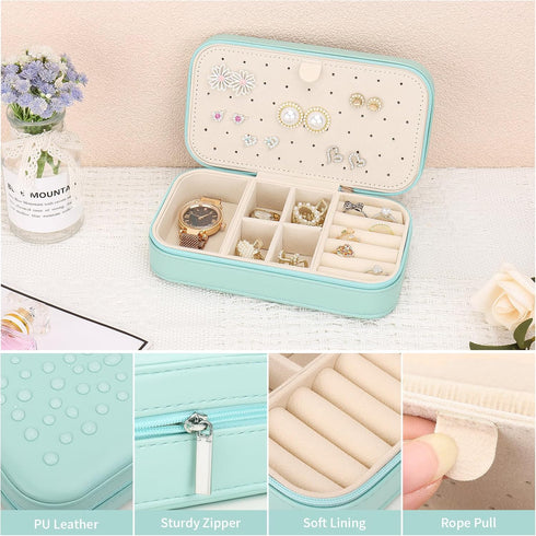 DesignSter Travel Jewelry Box, PU Leather Portable Jewelry Case, Small Jewelry Boxes for Gifts, Travel Jewelry Organizer for Women Rings Earrings ...