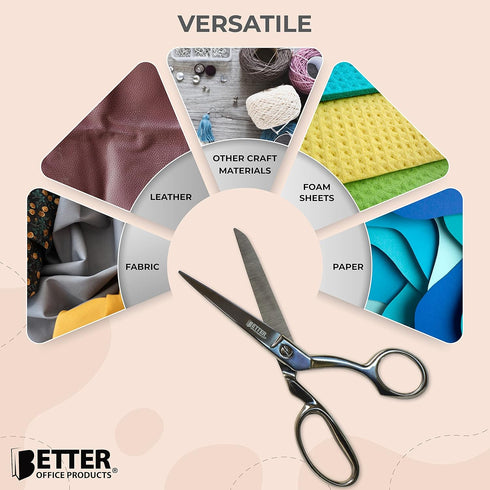 Better Office Products Premium Stainless Steel Sewing Scissors, 8", Ultra Sharp Tailoring Shears, for Dressmaking, Leather Cutting, Fabric, Heavy ...
