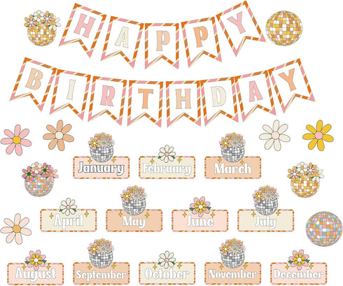35 Pcs Groovy Disco Happy Birthday Bulletin Board Set Classroom Birthday Chart Decoration Cutouts Birthday Wall Calendar Decorations for Teachers ...
