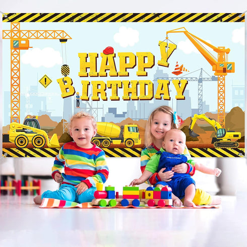 Irenare Construction Happy Birthday Backdrop Dump Truck Background Excavator Crane Birthday Party Banner Digger Excavator Truck Background Photogr...