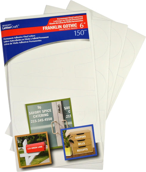 Westcott LetterCraft Permanent Vinyl Lettering Franklin Gothic 6-Inch, White (15865)...
