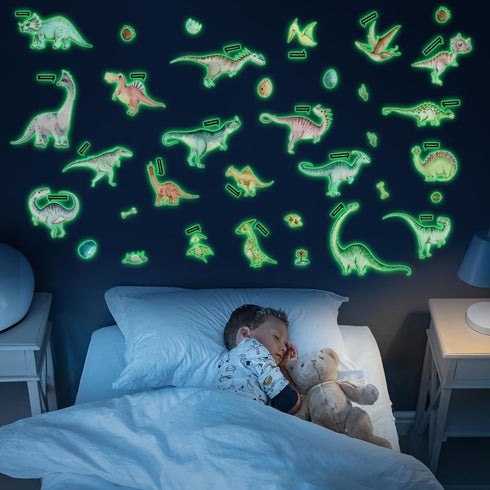 Glow in The Dark Dinosaur Wall Decals, Glowing Stickers for Ceiling, Boys Bedroom Decoration, Large Luminous Removable Dinosaur Wall Decor for Nur...