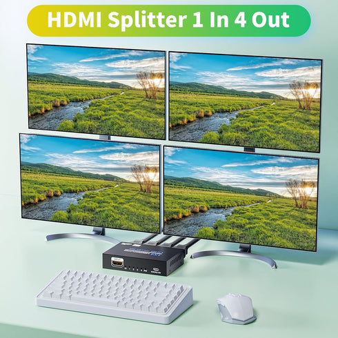 HDMI Splitter 1 in 4 Out 4K 30Hz, BolAAzuL HDMI Duplicator Adapter - 1 to 4 Output Simultaneously- for 4 Displays, Support Full HD 1080P 3D HDCP 1...