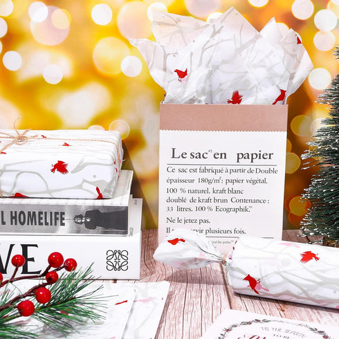 Whaline 100 Sheet Christmas Tissue Paper Set Cardinal Print Gift Wrapping Paper DIY Art Craft Tissue for Xmas Packaging Wedding Birthday Bouquet, ...