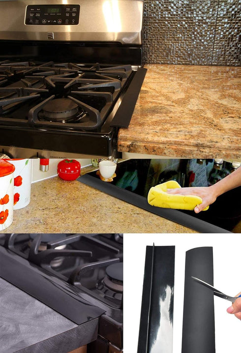 Silicone Stove Counter Gap Cover, Heat Resistant Kitchen Stove Counter Silicone Gap Filler Cover Seals Spills Between Counter Stovetop Oven Washer Dryer, 2 Pack (21 inch, Black)