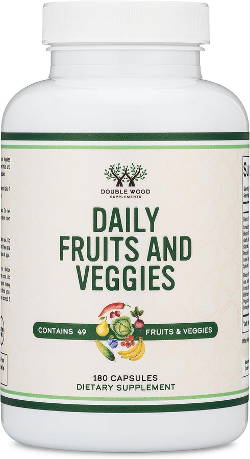 Fruits and Veggies Supplement (Daily Blend of 49 Different Fruits and Vegetables, 23 Veggies and 29 Fruits) 1,500mg Servings, 180 Capsules (No Fil...