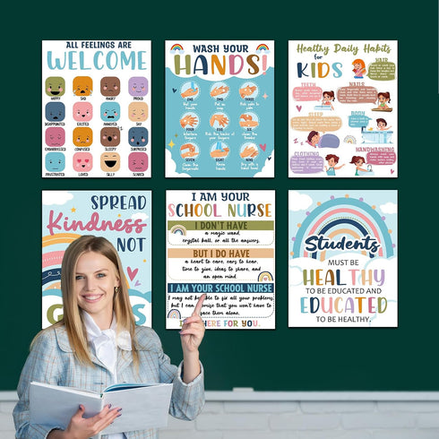 15Pcs School Nurse Bulletin Board Decorations Boho Health Posters for School Office Supplies Health Posters Bulletin Board Decor for Classroom Sch...