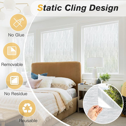 Haton Window Privacy Film, Frosted Glass Window Film, Non-Adhesive Removable Static Cling Window Clings, UV Blocking Window Stickers, Opaque Decor...