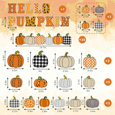 Whaline 92Pcs Hello Pumpkin Bulletin Board Kit Plaid Leopard Fall Pumpkin Decoration Border Cutout with Glue Points for Fall Harvest Thanksgiving ...