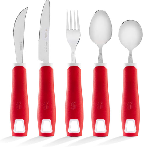 Special Supplies Adaptive Utensils 5-Piece Set Non-Weighted, Non-Slip Handles for Hand Tremors, Arthritis, Parkinson’s or Elderly Use - Stainless ...