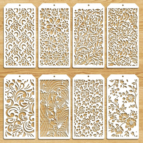 8 Pcs Stencils for Painting, Texture Stencils for Crafts Painting on Wood, Reusable Geometric Painting Stencils Drawing Templates for Wall Scrapbo...