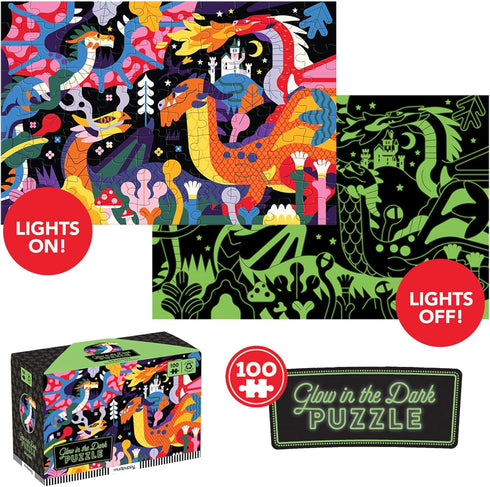 Mudpuppy Dragons – 100 Piece Glow in The Dark Puzzle with Bold Scene of Fire Breathing Dragons and Hidden Puzzle Details in The Dark for Children ...