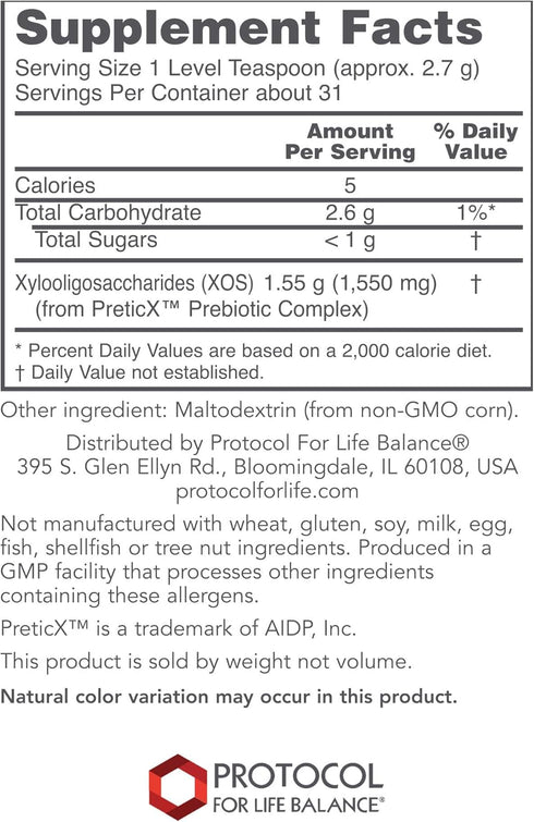 Protocol Prebiotic Powder XOS - 1.55g per Serving - Intestinal Flora - Supports GI Tract & Gut Health* - Kosher & Non-GMO - 3 oz...