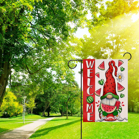 Welcome Summer Watermelon Gnome Small Decorative Garden Flag, Popsicle Daisy Yard Lawn Outside Decor, Seasonal Farmhouse Burlap Outdoor Home Decor...