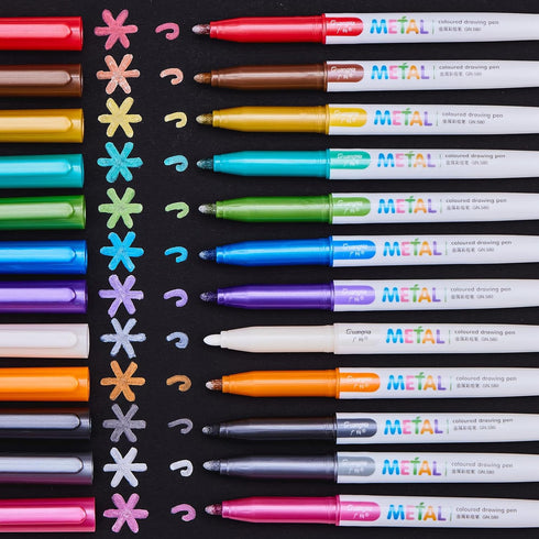 YUANCHENG Metallic Marker Pens, Set of 12 Medium Point Metallic Markers for Black Paper, Acid-Free, Smooth Writing, Ideal for Arts & Crafts, Scrap...