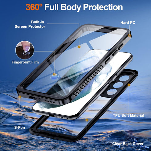Hualele Waterproof Galaxy S21 Plus Case, Built in Lens & Screen Protector Rugged Full Body Heavy Duty Protective Shockproof IP68 Underwater Cover ...