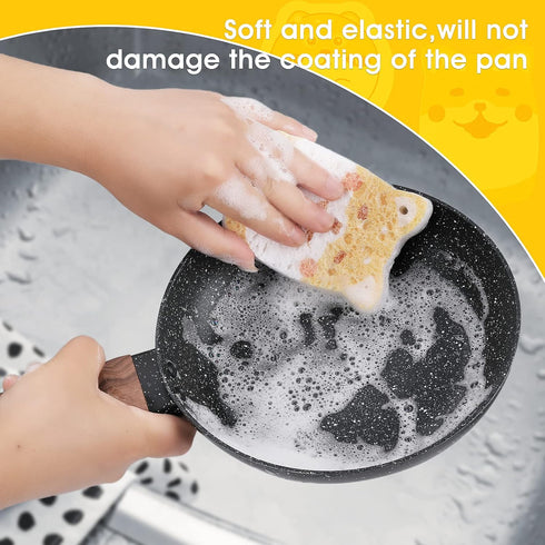 Cute Compressed Kitchen Sponges, Non-Scratch 4 Pieces Cellulose Cleaning Sponges Reusable Washing Dish Sponge Degradable Pop up Sponges for Dish G...