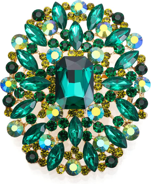 BriLove Women's Stunning Emerald Cut Square Crystal Rhinestone Marquise Cluster Brooch Pin for Wedding Party Prom...