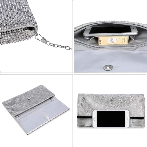 Tanpell Women's Soft Rhinestone Crystal Evening Clutch Bags Bling Purse with Detachable Chain for Prom Party...