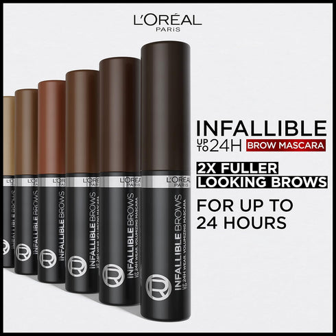 L'Oreal Paris Infallible Volumizing 24H Wear Brow Mascara, Long Lasting Eyebrow Makeup for 2X Fuller Eyebrows, 4.0 Dark Brunette, 0.13 Fl Oz...