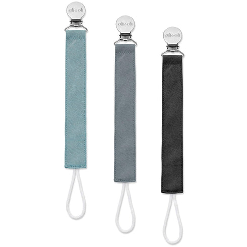 Ali+Oli Linen Strap Pacifier Clip (Night) Set of 3 (10" x 1") Baby Pacifier Holder for Newborn Pacifiers & Teethers, Binky Clips, Silicone-Free Pa...
