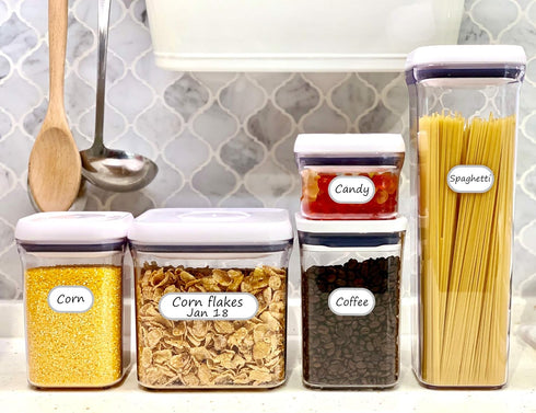 CHUBBIEE Removable Waterproof Food Labels, Write-on Kitchen Labels for POP Food Storage Containers, Jars and Home Organization, Pantry & Spice Sti...
