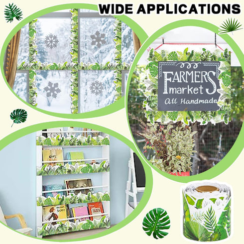 69 Ft Tropical Leaves Bulletin Board Borders, Two-Sided Spring Greenery Plant Border Trim Patterns Decoration, Border Trim Paper for School Classr...
