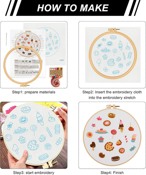 Lukinbox 4 Pack Embroidery Kit for Beginners, Hand Cross Stitch Kits for Adults, DIY Fabric Embroidery Starter Kits with Fruit Flower Patterns, 2 ...
