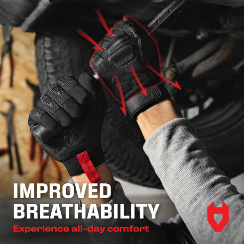 NoCry Mechanic Gloves for Men — Durable Impact Gloves For Men with Soft PVC Knuckles, Secure Fit and Firm Grip — Touchscreen and Moisture Wicking ...