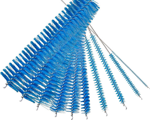 8 Inch Nylon Tube Cleaning Brush Set, (BLUE Variety Pack), 10 Piece Kit, Long Deep Cleaning Brushes with Flexible Handles for Bottles, Straws, Pip...