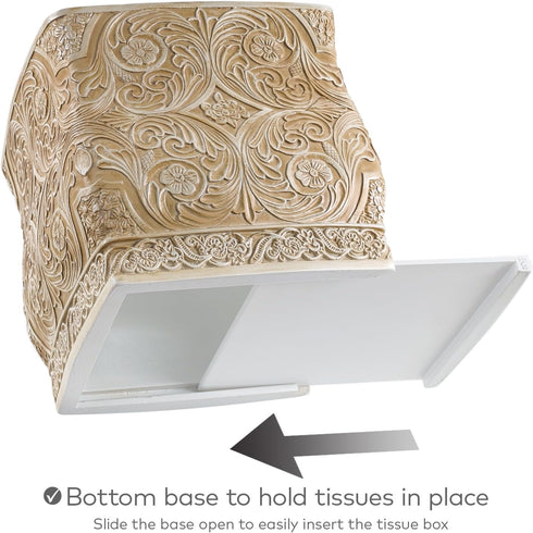 Creative Scents Victoria Tissue Box Cover Square – Beige Tissue Holder for Bathroom - Decorative Tissue Box Holder with Durable Bottom Slider - Bo...
