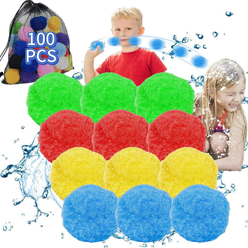 100 Pcs Water Balls Reusable Water Balloons Quick Fill for Kids Outdoor Games & Water Toys - Summer Outside Toys Water Play Ball for Pool Backyard...