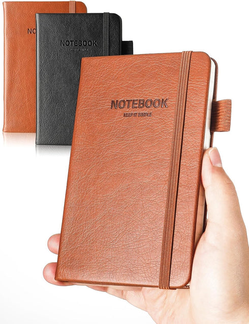 AISBUGUR Pocket Notebook Small Notebook 2-Pack, 3.5" x 5.5" Pocket Notebooks Hardcover with Thick Lined Paper, Inner Pockets, Cover Letter Embossi...