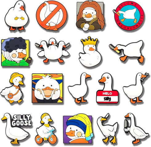 18PCS Silly Goose Shoe Charms, Duck Animal DIY PVC Clog Shoe Charm Accessories Birthday Party Favors Supplies Cute Kawaii Decorations fit Clog Bra...