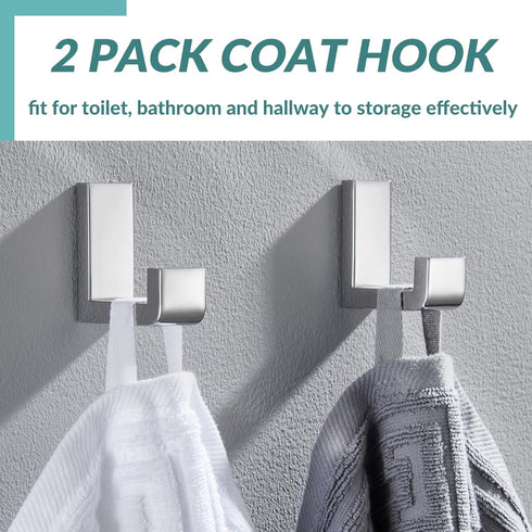 APLusee Polished Chrome Towel Hook 2 Pack, 304 Stainless Steel Robe Hook, Wall Mounted...