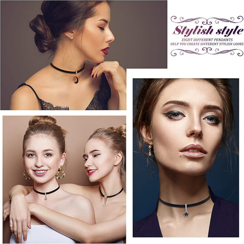 Hicarer 8 Pieces Black Faux Leather Choker Necklace for Women 15 Inch Adjustable Choker Necklaces for Women Leather Classic Gothic Chokers Women G...
