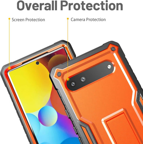 FITO for Google Pixel 6A Case, Dual Layer Shockproof Heavy Duty Case with Tempered Glass Screen Protector Built-in Kickstand (Orange)...