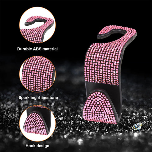 2PCS Bling Car Seat Headrest Hook, Crystal Rhinestone Backseat Hanger Storage Organizer, Auto Seat Holder Hooks for Hanger, Universal Interior Acc...