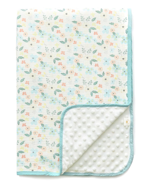 Baby Blanket for Unisex Boys Girls Nursery Minky Blankets with Muslin Cotton Front Dotted Fleece Backing Double Layer Bed Throws Pattern Blue Flor...