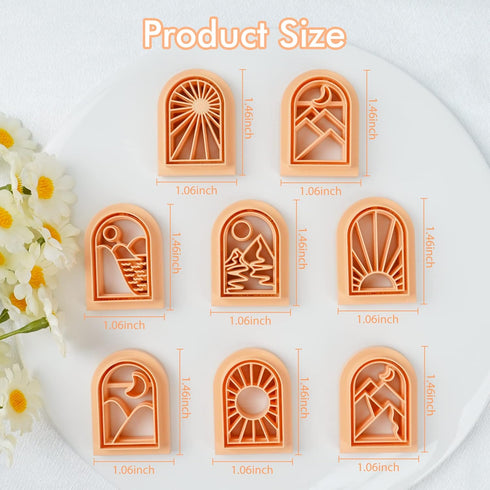 Puocaon Boho Landscape Clay Cutters - 8 Shapes Clay Cutters for Polymer Clay Jewelry Making, Sun Ray Polymer Clay Cutters for Earrings, Arch Clay ...