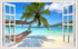 Beach Seascape Window Wall Sticker Palm Tree and Hammock Fake Window Wall Decals Removable Tropical Sea Window View Wall Stickers Decal for Living...