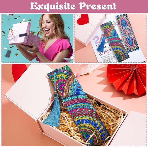 3 Pieces DIY 5d Diamond Painting Beaded Bookmark Leather Tassel Rhinestone Bookmark for DIY Art Craft Student Adult Beginner Valentine Graduation ...
