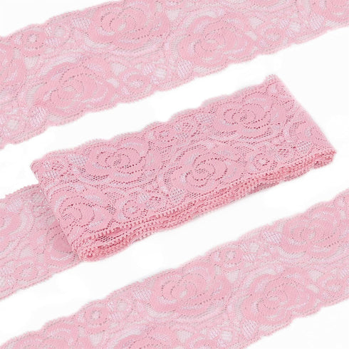 Pink Elastic Lace Trim Floral Stretch Lace Ribbon for Sewing Crafts Decorating...