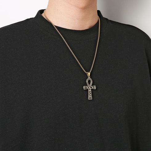 HZMAN Stainless Steel Large Ankh Cross Pendant Ancient Egyptian Hieroglyphic Symbol 22+2 Inch Chain...